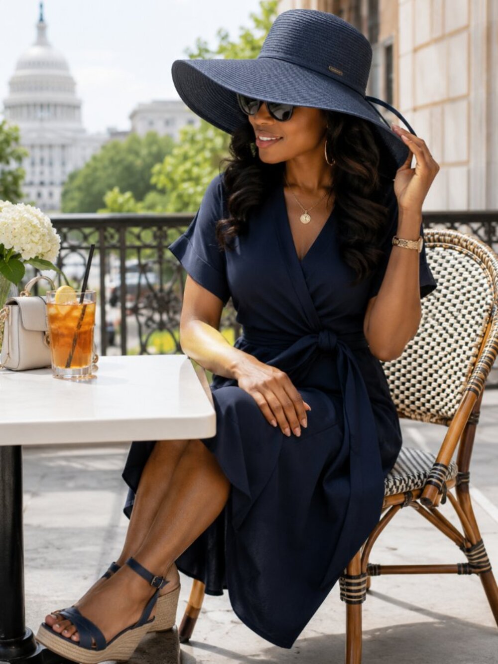 Sun N’ Sand Navy Wide Brim UPF 50+ Straw Hat OS NWT